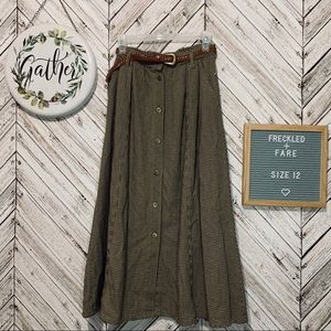 Vintage belted gingham skirt in brown and black